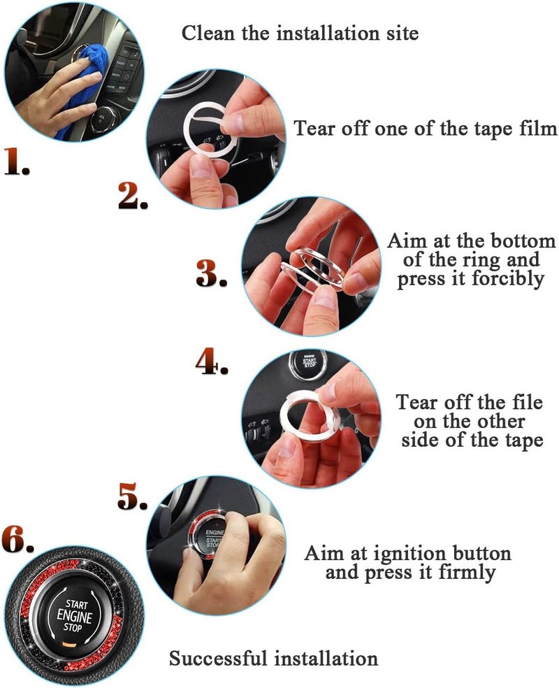ToBeQueen Red Black Bling Push Start Button Cover Ring Emblem Sticker, Interior Decoration Crystal Diamond Rhinestone Car Decor Red and Black Car Accessories for Women, Red and Black - Image 5